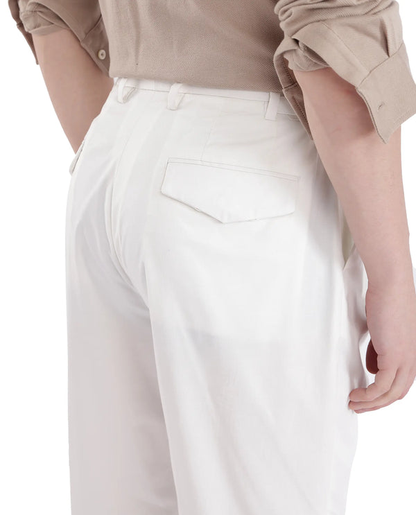 Rare Rabbit Men Lewit Off White Cotton Fabric Adjustable Waistband Pleated Regular Fit Solid Trouser