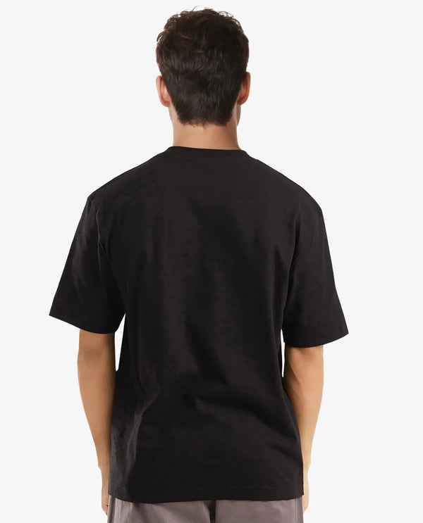 Rare Rabbit Men Lexel Black Cotton Lycra Short Sleeve Crew Neck Oversized Fit Stud Logo T-Shirt