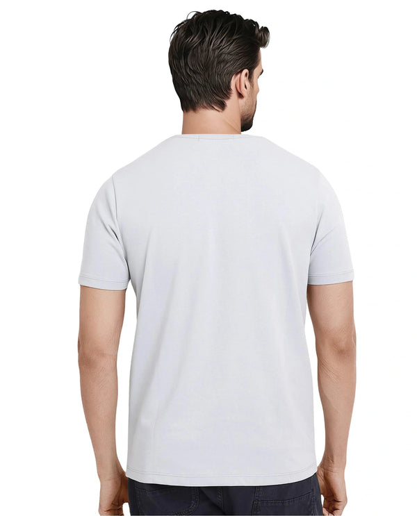 Rare Rabbit Men Lex Light Grey Cotton Polyester Fabric Short Sleeve Crew Neck Oversized Fit Embroidery Logo T-Shirt