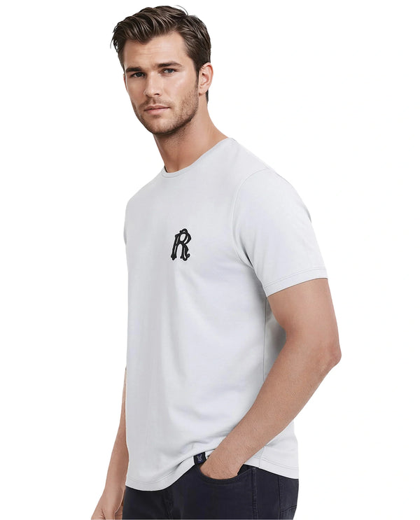 Rare Rabbit Men Lex Light Grey Cotton Polyester Fabric Short Sleeve Crew Neck Oversized Fit Embroidery Logo T-Shirt