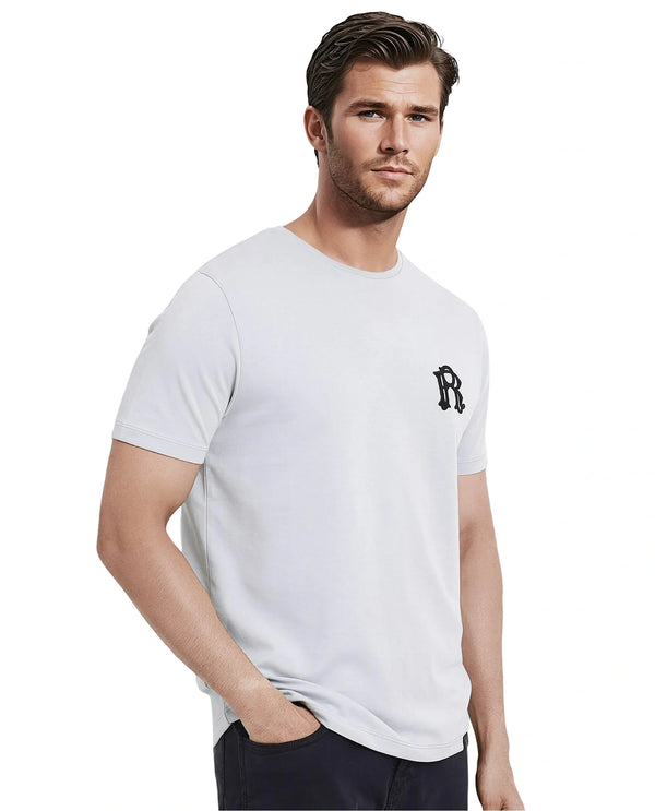 Rare Rabbit Men Lex Light Grey Cotton Polyester Fabric Short Sleeve Crew Neck Oversized Fit Embroidery Logo T-Shirt