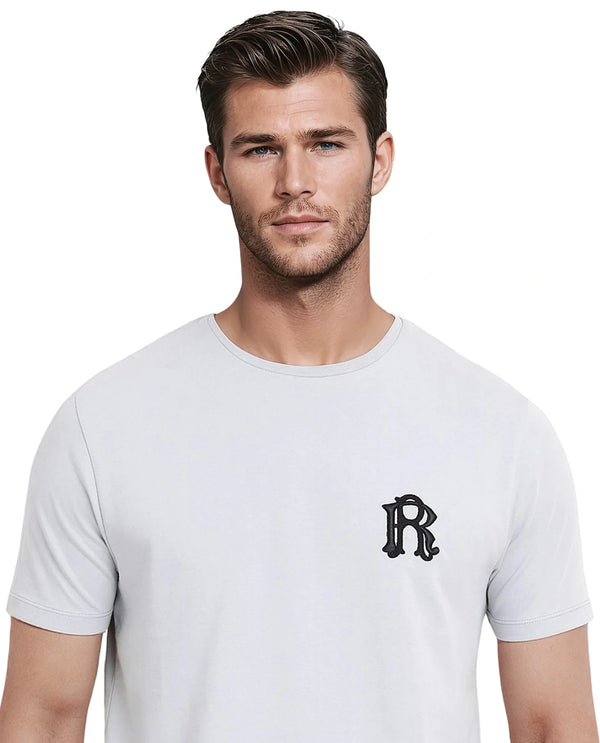 Rare Rabbit Men Lex Light Grey Cotton Polyester Fabric Short Sleeve Crew Neck Oversized Fit Embroidery Logo T-Shirt