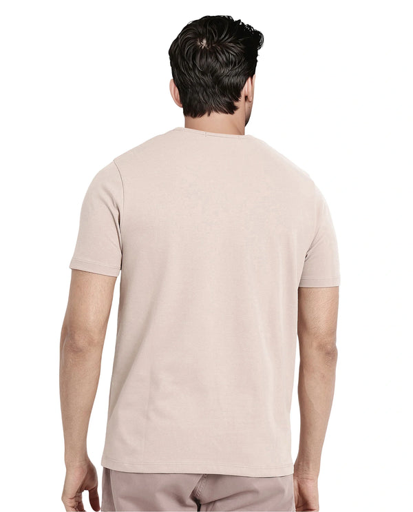 Rare Rabbit Men Lex Pastel Pink Cotton Polyester Fabric Short Sleeve Crew Neck Embroidery T-Shirt