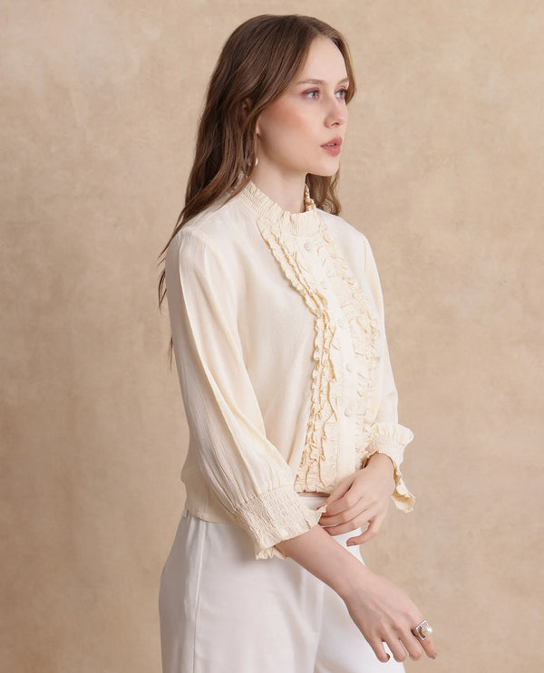 Rareism Women Licel Primary Off White Regular Sleeves Top