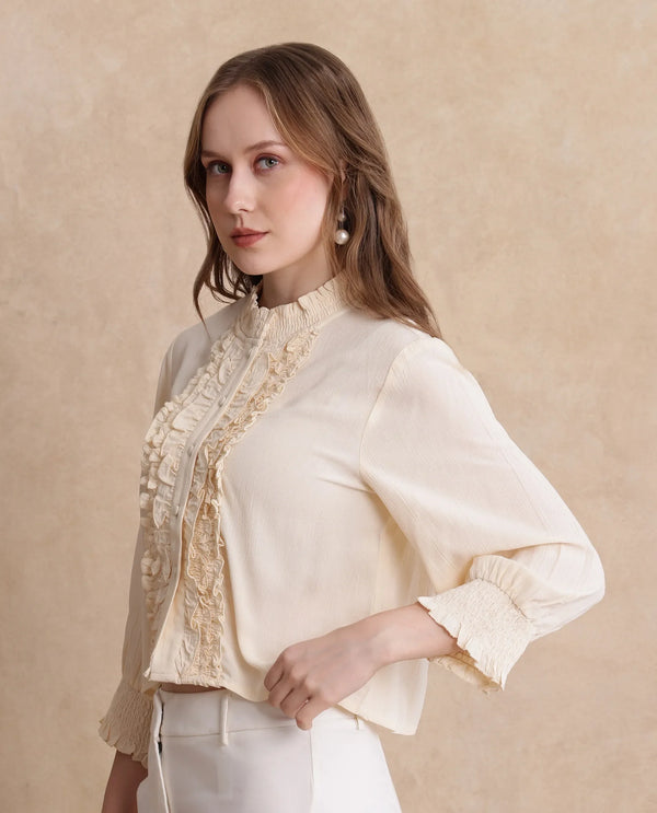 Rareism Women Licel Primary Off White Regular Sleeves Top
