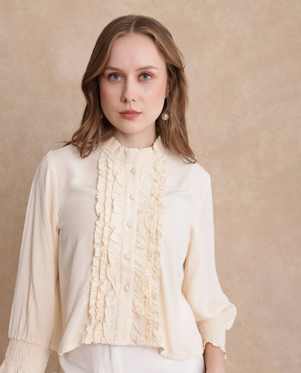 Rareism Women Licel Primary Off White Regular Sleeves Top