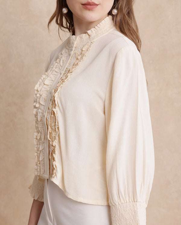 Rareism Women Licel Primary Off White Regular Sleeves Top