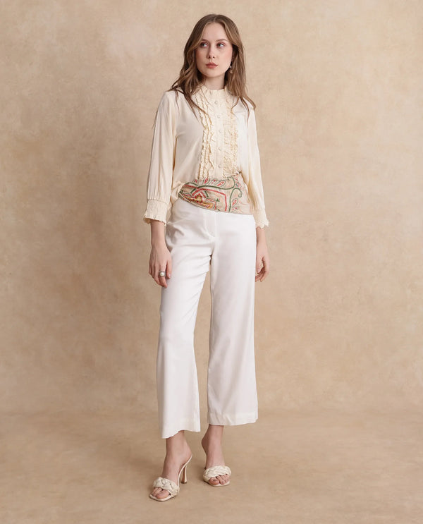 Rareism Women Licel Primary Off White Regular Sleeves Top