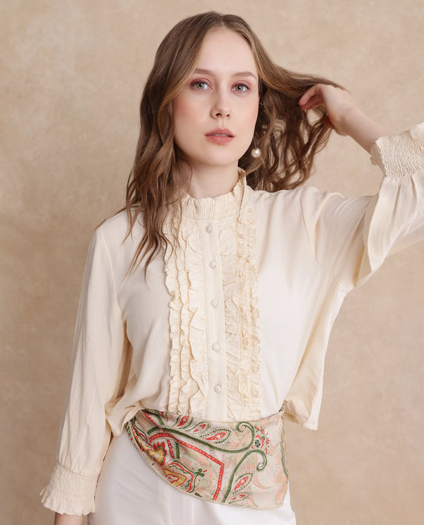 Rareism Women Licel Primary Off White Regular Sleeves Top
