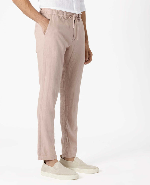 Rare Rabbit Men's Linac Dusky Pink Solid Drawstring With Elastic Waistband Regular Fit Linen Trouser