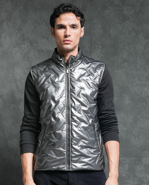 Rare Rabbit Men's Linda Silver Metallic Sleeveless Reversible Puffer Jacket
