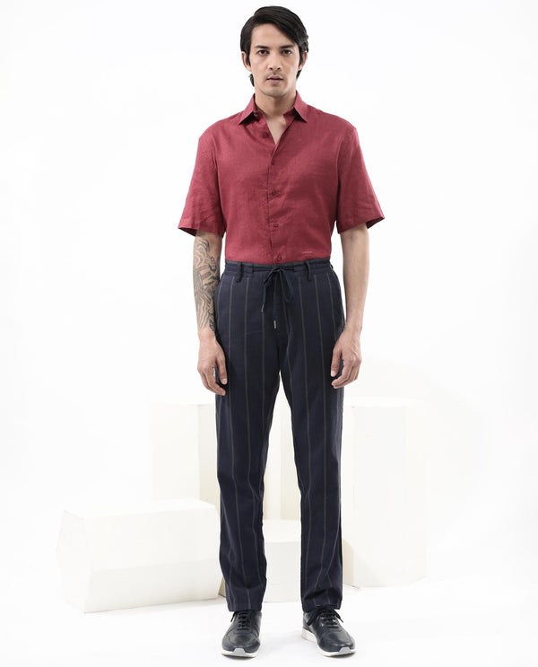 Rare Rabbit Men's Linex-1 SS Red Linen Excel Fabric Half Sleeves Boxy Fit Solid Shirt