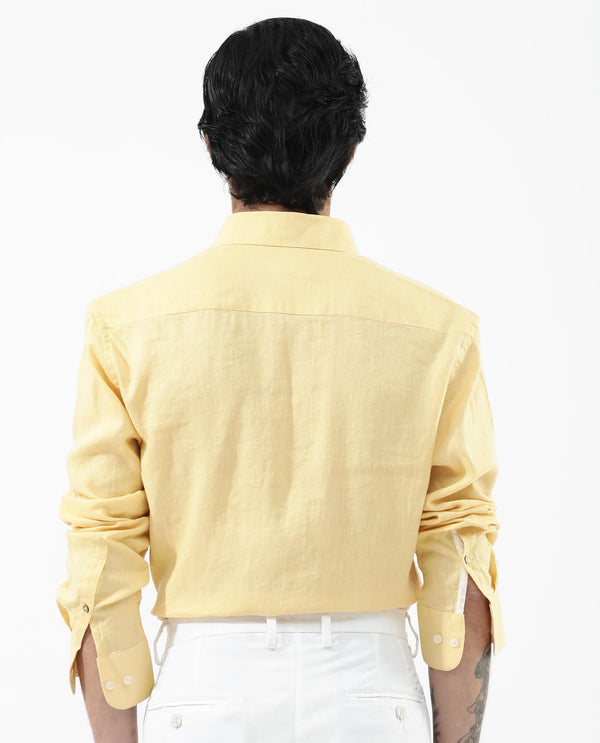 Rare Rabbit Mens Linex-1 Yellow Linen Excel Fabric Regular Collar Full Sleeve Regular Fit Solid Shirt