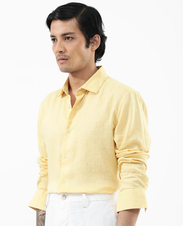Rare Rabbit Mens Linex-1 Yellow Linen Excel Fabric Regular Collar Full Sleeve Regular Fit Solid Shirt