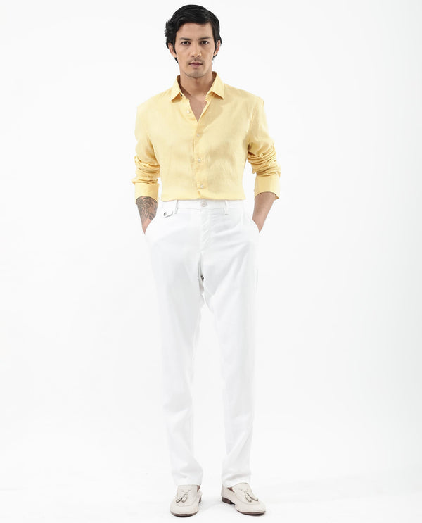 Rare Rabbit Mens Linex-1 Yellow Linen Excel Fabric Regular Collar Full Sleeve Regular Fit Solid Shirt