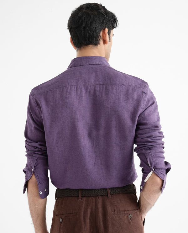 Rare Rabbit Men's Linex-1 Purple Linen Excel Fabric Full Sleeves Regular Fit Solid Shirt