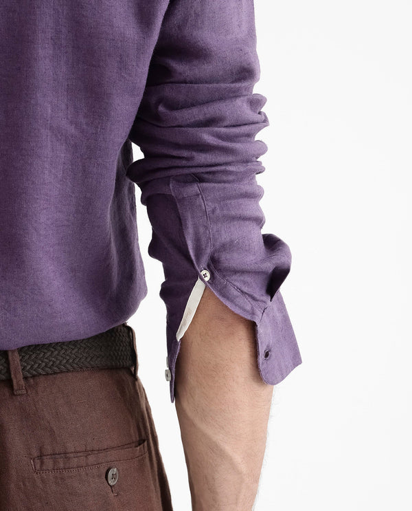 Rare Rabbit Men's Linex-1 Purple Linen Excel Fabric Full Sleeves Regular Fit Solid Shirt