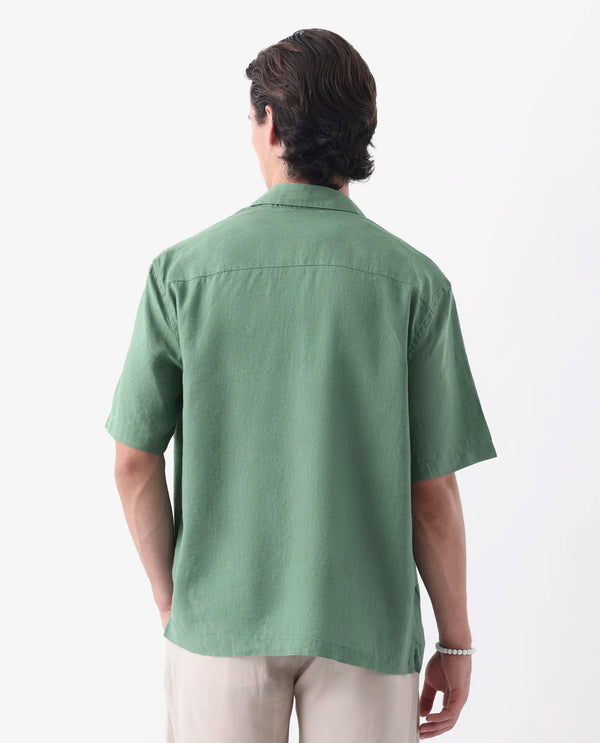 Rare Rabbit Mens Linex-1 SS Light Green Linen Excel Fabric Regular Fabric Short Sleeve Boxy Fit Solid Shirt