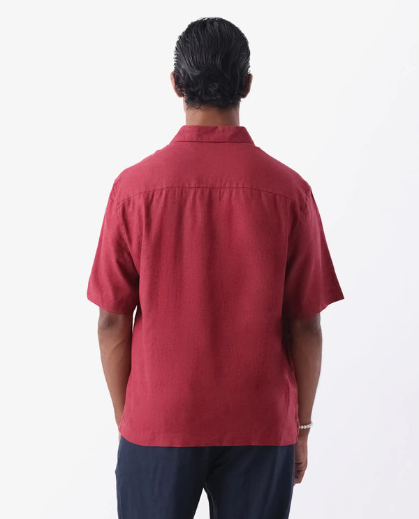 Rare Rabbit Men's Linex-1 SS Red Linen Excel Fabric Half Sleeves Boxy Fit Solid Shirt