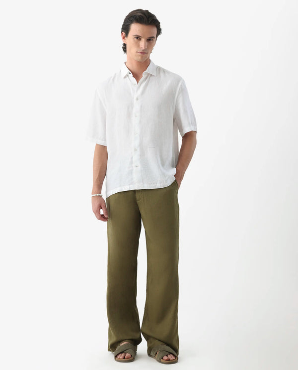 Rare Rabbit Men's Linex-1 SS White Linen Excel Fabric Half Sleeves Boxy Fit Solid Shirt
