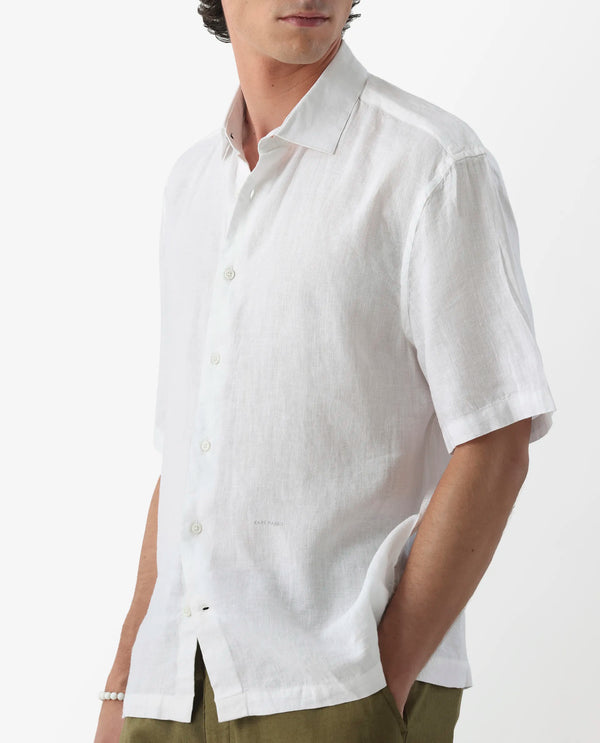 Rare Rabbit Men's Linex-1 SS White Linen Excel Fabric Half Sleeves Boxy Fit Solid Shirt