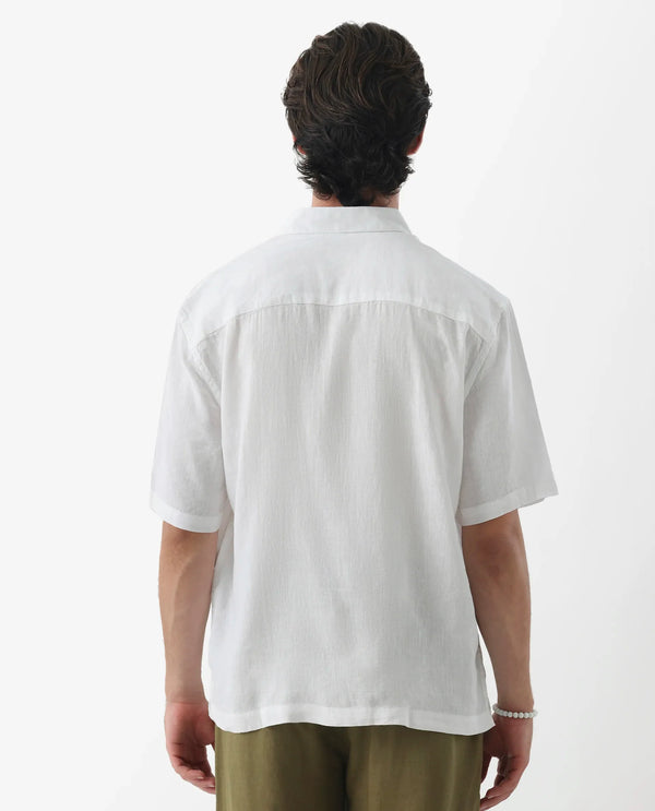 Rare Rabbit Men's Linex-1 SS White Linen Excel Fabric Half Sleeves Boxy Fit Solid Shirt