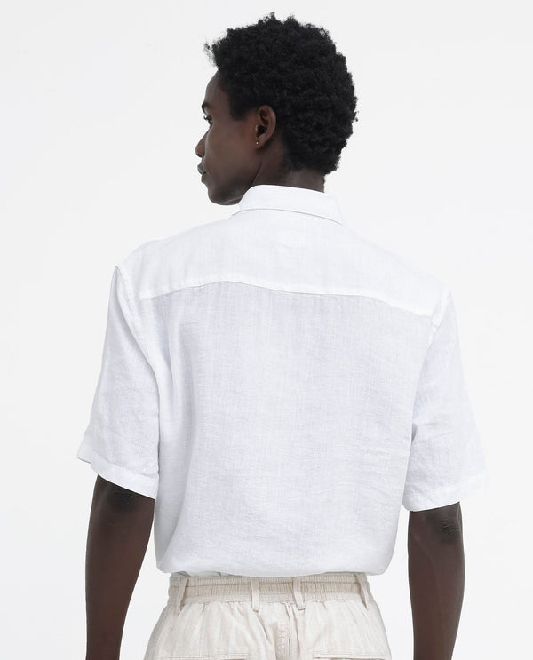 Rare Rabbit Men's Linex-1 SS White Linen Excel Fabric Half Sleeves Boxy Fit Solid Shirt