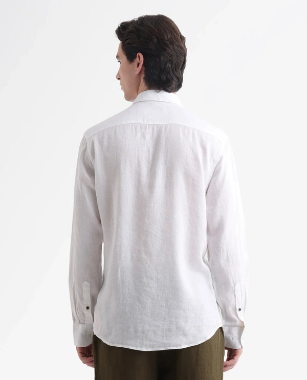 Rare Rabbit Mens Linex-1 White Linen Fabric Regular Collar Full Sleeve Regular Fit Solid Shirt