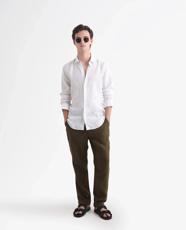 Rare Rabbit Mens Linex-1 White Linen Fabric Regular Collar Full Sleeve Regular Fit Solid Shirt