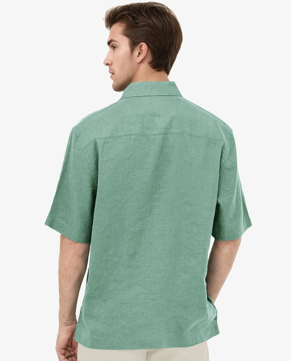 Rare Rabbit Mens Linex-1 SS Light Green Linen Excel Fabric Regular Fabric Short Sleeve Boxy Fit Solid Shirt