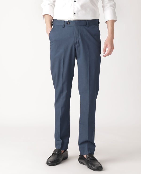 Rare Rabbit Men's Lingo Petrol Solid Mid-Rise Twill Stretch Regular Fit Trouser