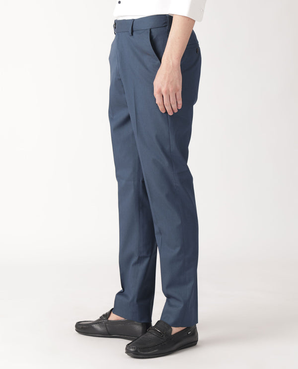 Rare Rabbit Men's Lingo Petrol Solid Mid-Rise Twill Stretch Regular Fit Trouser