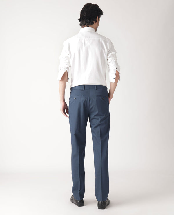 Rare Rabbit Men's Lingo Petrol Solid Mid-Rise Twill Stretch Regular Fit Trouser