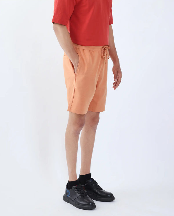 Rare Rabbit Men Linor Dark Orange Cotton Elastane Fabric Plain Shorts