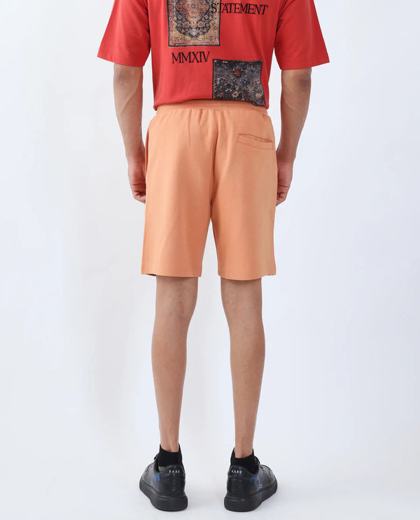 Rare Rabbit Men Linor Dark Orange Cotton Elastane Fabric Plain Shorts