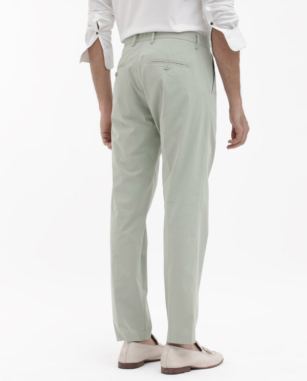 Rare Rabbit Mens Linotel Pastel Green Cotton Polyester Lycra Solid Trouser