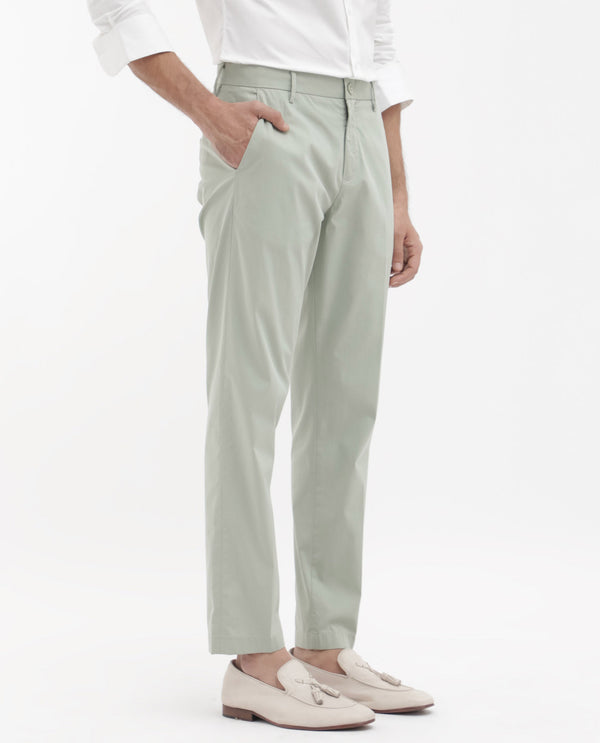 Rare Rabbit Mens Linotel Pastel Green Cotton Polyester Lycra Solid Trouser