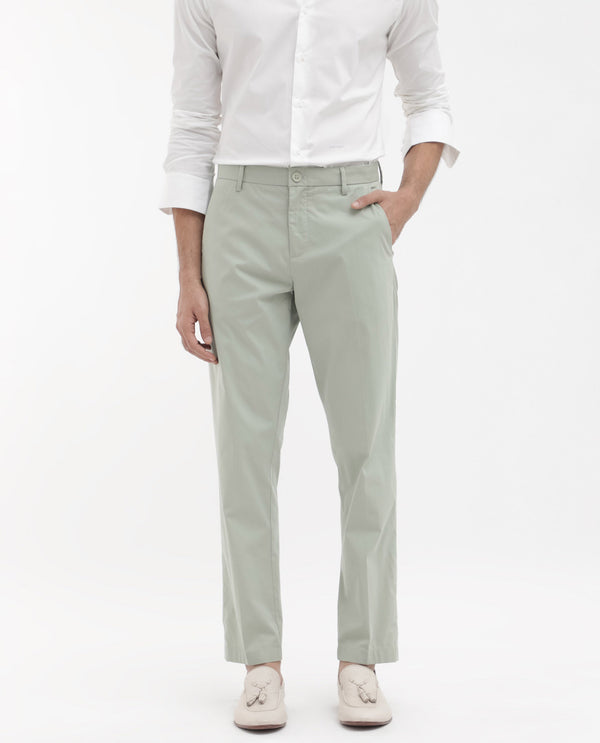 Rare Rabbit Mens Linotel Pastel Green Cotton Polyester Lycra Solid Trouser