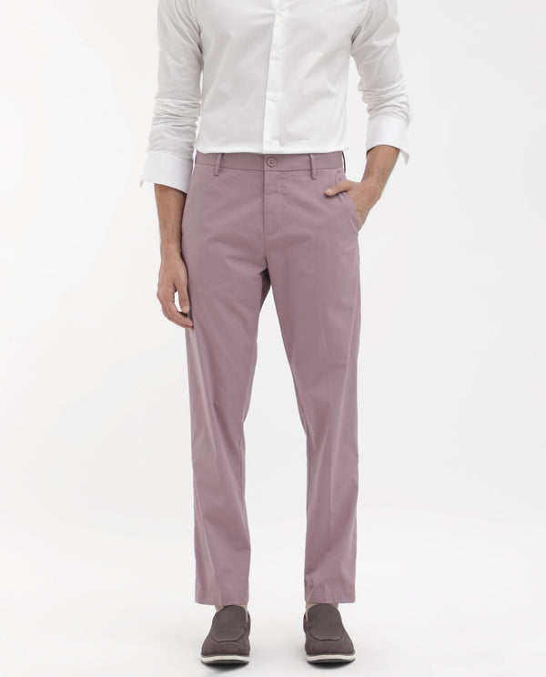 Rare Rabbit Mens Linotel Pastel Pink Cotton Polyester Lycra Solid Trouser