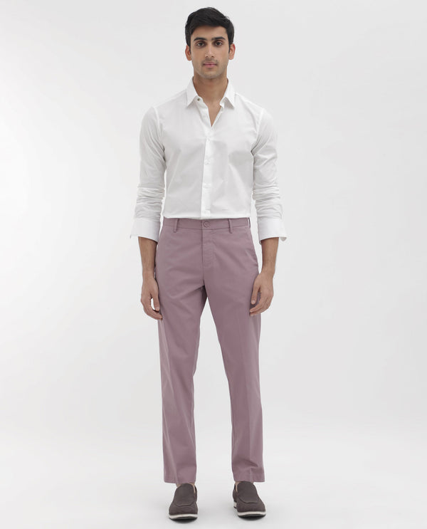 Rare Rabbit Mens Linotel Pastel Pink Cotton Polyester Lycra Solid Trouser