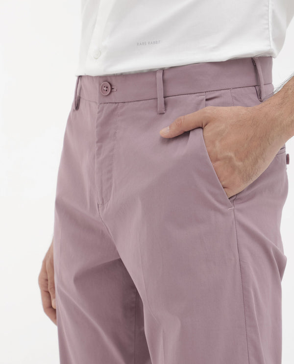 Rare Rabbit Mens Linotel Pastel Pink Cotton Polyester Lycra Solid Trouser