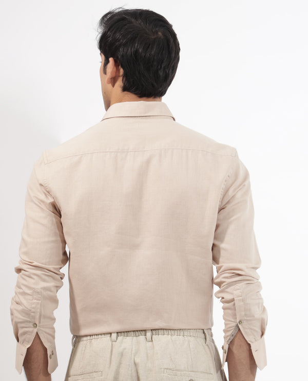 Rare Rabbit Men's Linux Light Beige Cotton Linen Fabric Full Sleeves Regular Fit Solid Shirt