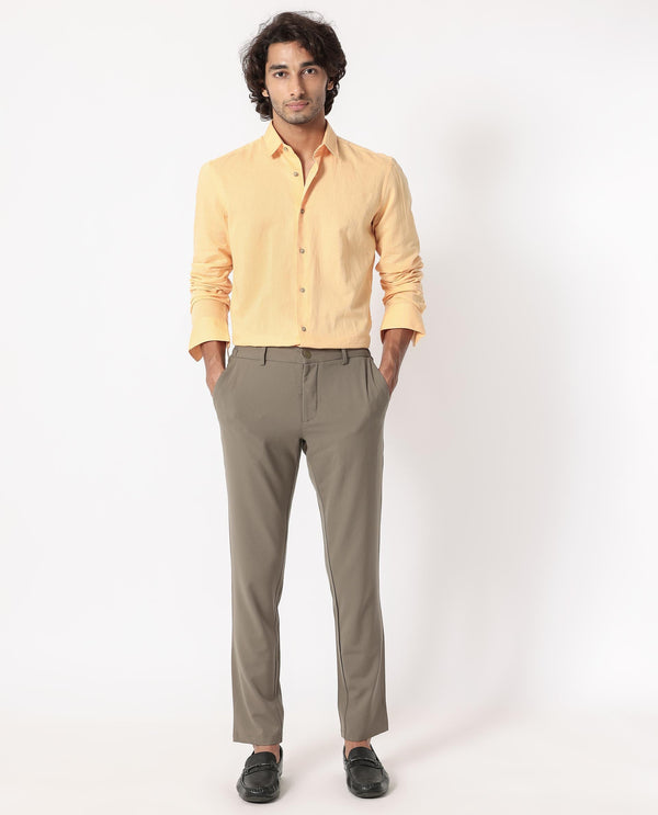 Rare Rabbit Men's Linux Light Yellow Cotton Linen Fabric Full Sleeves Regular Fit Solid Shirt