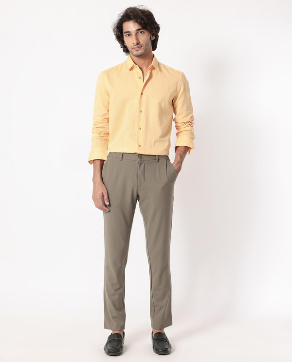 Rare Rabbit Men's Linux Light Yellow Cotton Linen Fabric Full Sleeves Regular Fit Solid Shirt