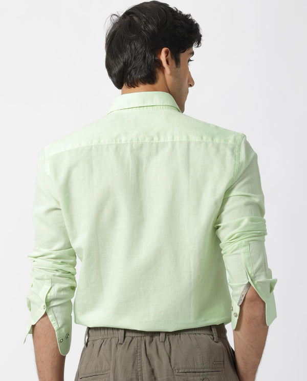 Rare Rabbit Men's Linux Pastel Green Cotton Linen Fabric Full Sleeves Regular Fit Solid Shirt