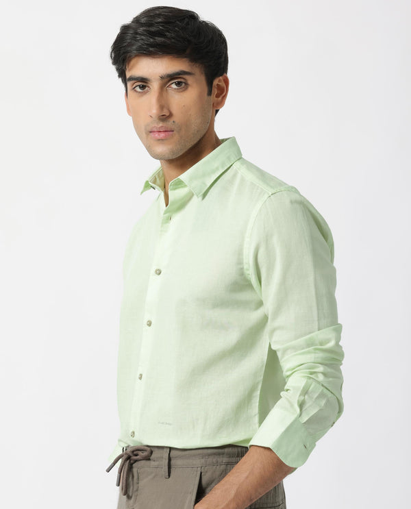 Rare Rabbit Men's Linux Pastel Green Cotton Linen Fabric Full Sleeves Regular Fit Solid Shirt