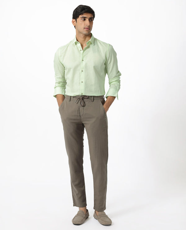 Rare Rabbit Men's Linux Pastel Green Cotton Linen Fabric Full Sleeves Regular Fit Solid Shirt