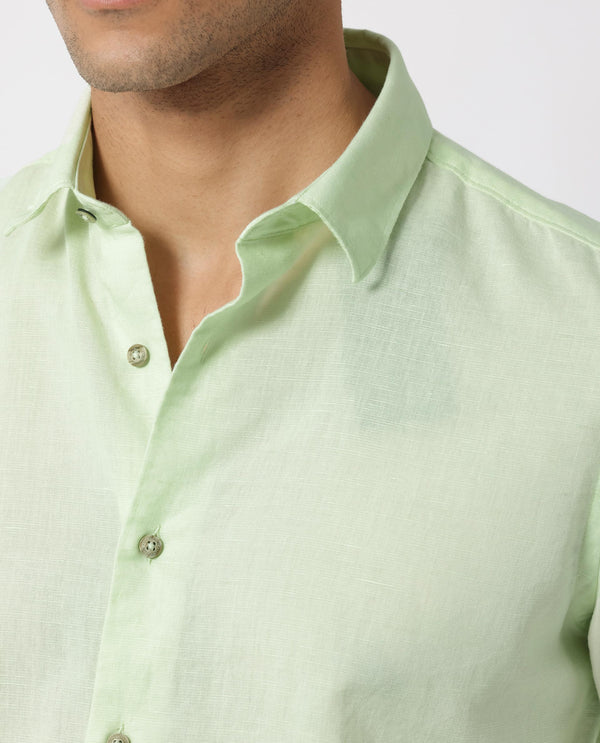 Rare Rabbit Men's Linux Pastel Green Cotton Linen Fabric Full Sleeves Regular Fit Solid Shirt