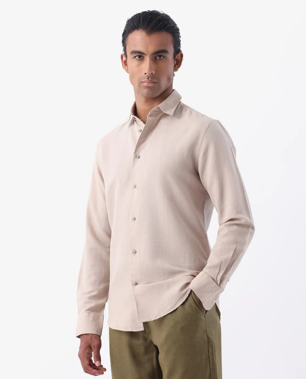 Rare Rabbit Men's Linux Light Beige Linen Blend Fabric Full Sleeves Regular Fit Solid Shirt