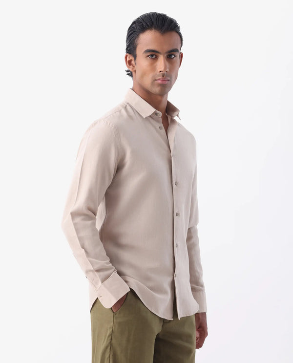 Rare Rabbit Men's Linux Light Beige Linen Blend Fabric Full Sleeves Regular Fit Solid Shirt
